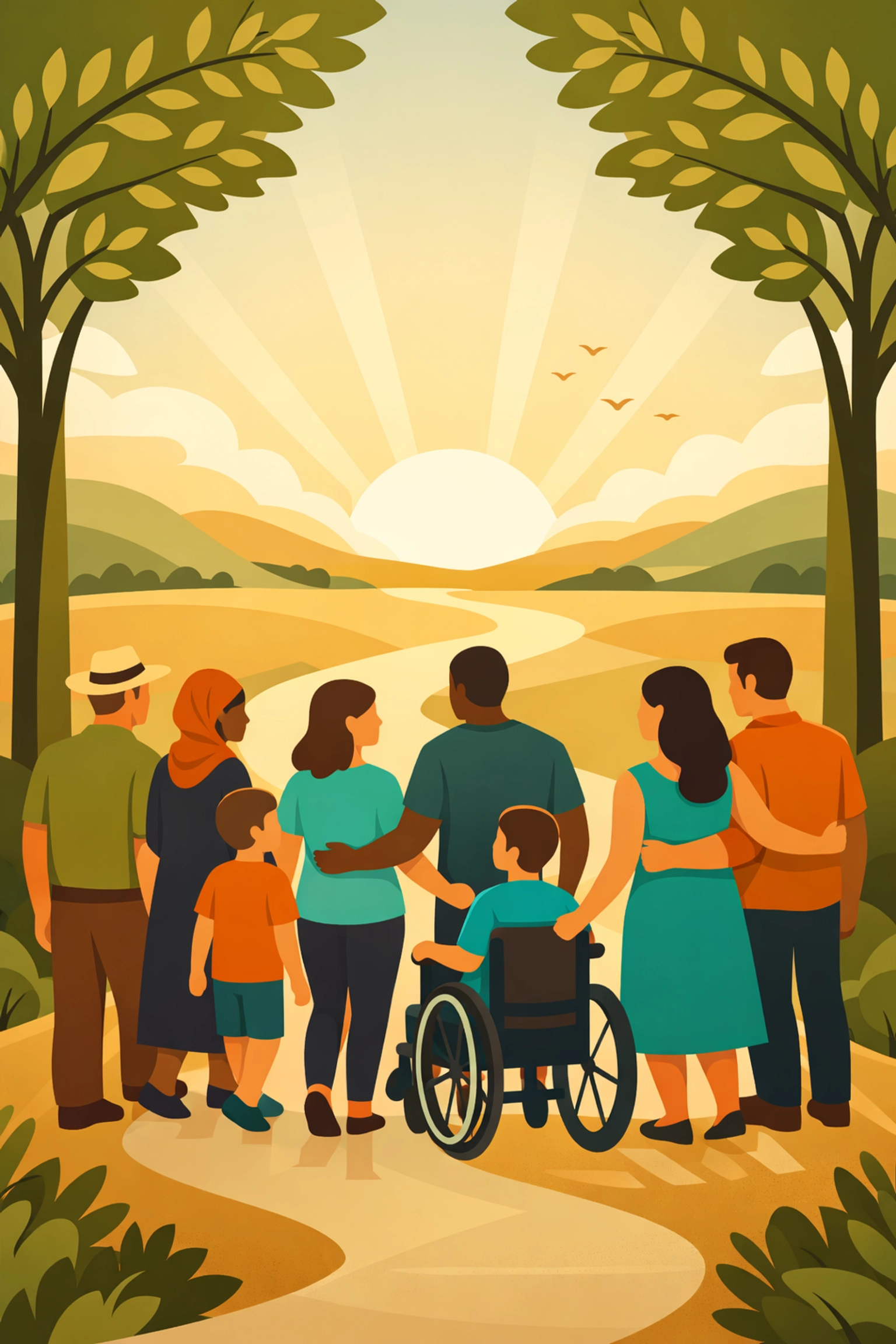 Family and care team walking together, representing pillars of faith and support in behavioral health.