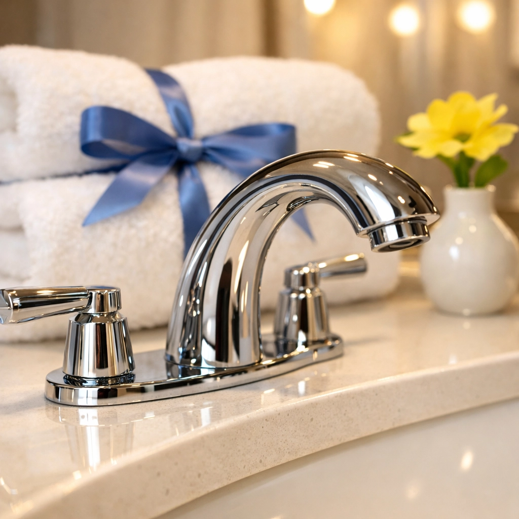 Sparkling clean bathroom vanity and faucet in a Shirley MA home cleaned with eco-friendly products.