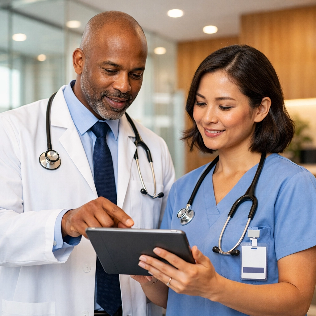 Medical experts collaborating on professional weight loss treatment and patient eligibility.