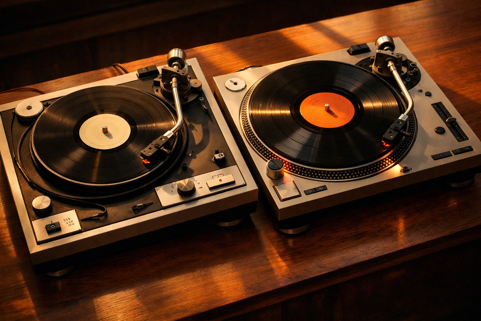 Belt-drive and direct-drive turntables side by side showing mechanical differences