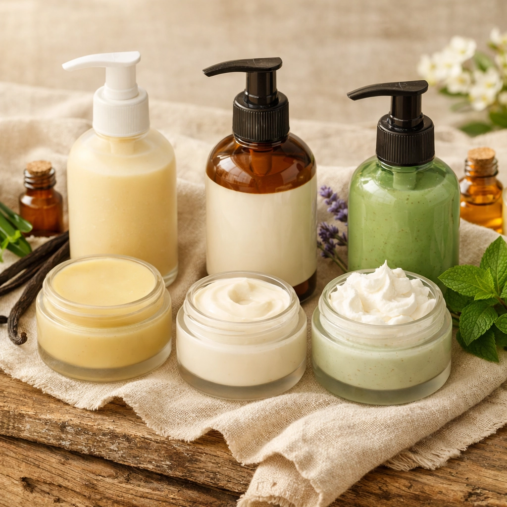 Tallow Works collection featuring grass-fed tallow balm, lotion, and body butter with botanicals