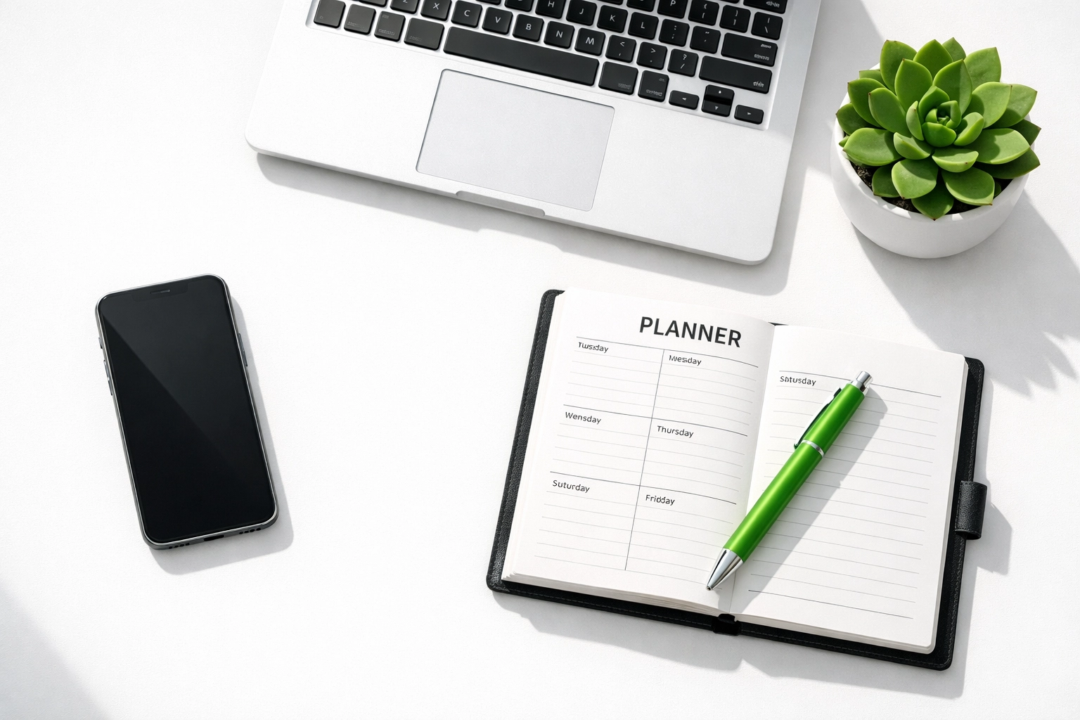 Modern workspace with laptop and smartphone representing synced digital presence for local SEO.