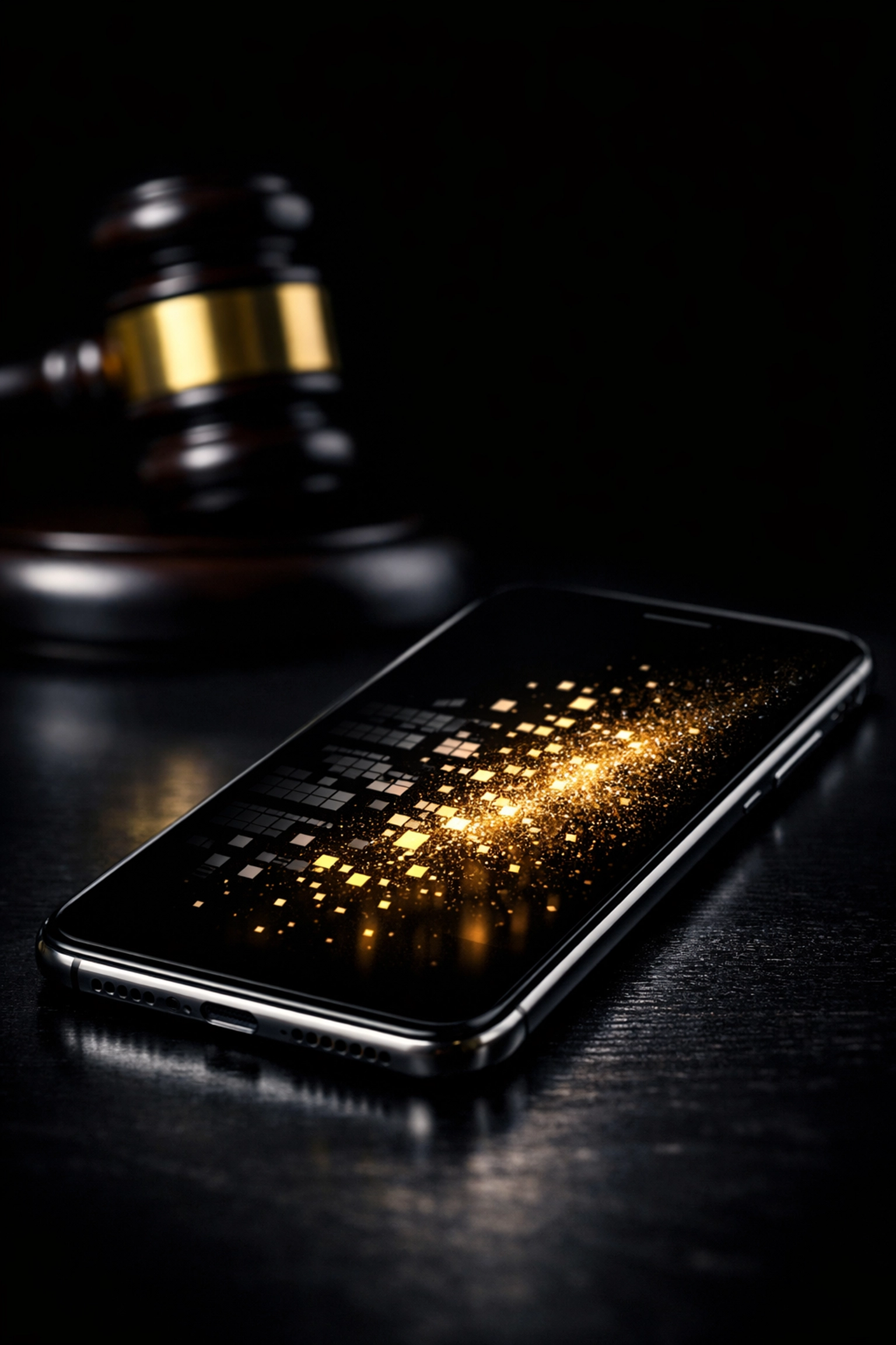 Smartphone with dissolving digital data and a judge gavel representing Florida spoliation sanctions.