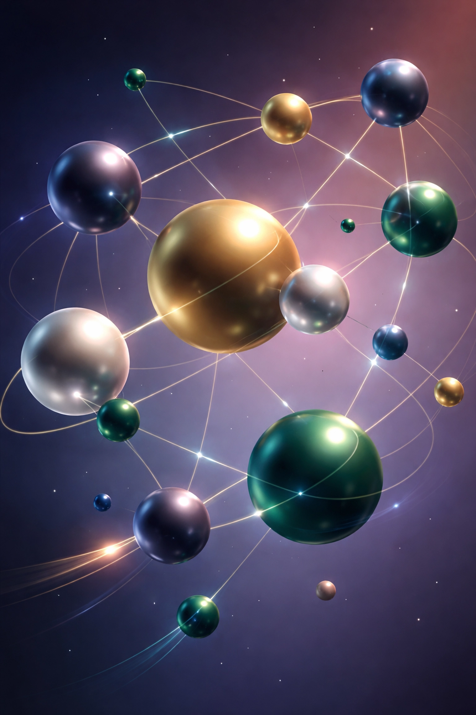 Interconnected spheres representing how diversified assets in the 40/30/30 framework reduce overall portfolio risk
