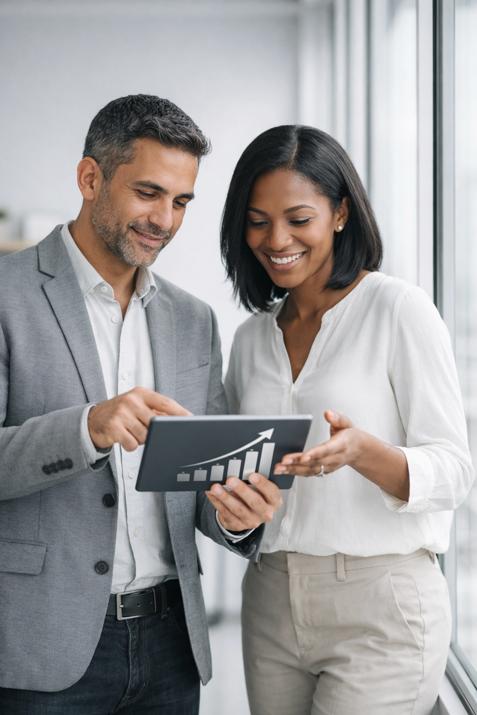 Business partners analyzing growth data for CSBFL or private lender financing in a bright office.