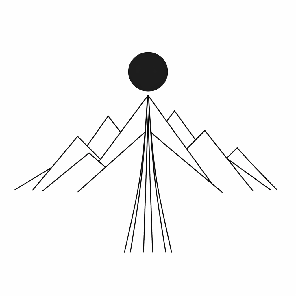 Minimalist mountain peaks symbolizing the successful harvest and wealth management stage of business value maturity.