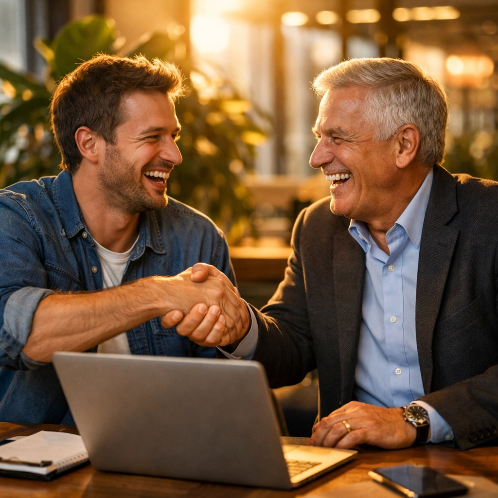 Business professionals celebrating a successful ServiceNow implementation and transformative human-centered IT results.