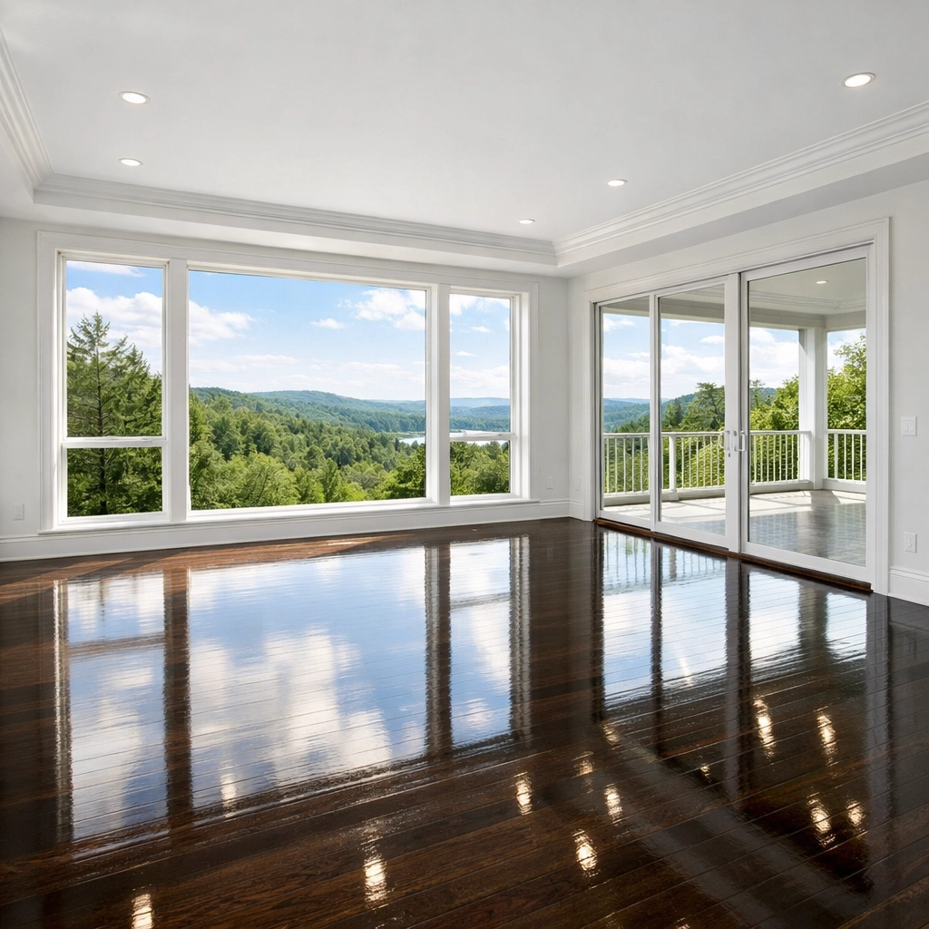 Gleaming hardwood floors in a Dover master bedroom after a Ninja-level move-out residential cleaning.
