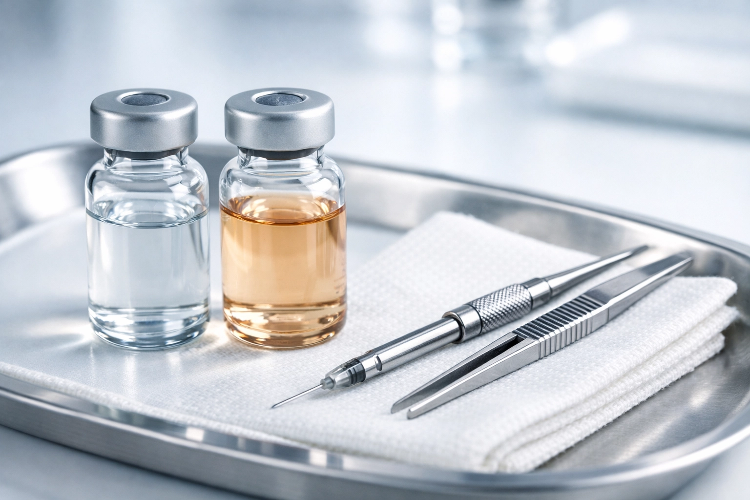 Medical vials representing tirzepatide and semaglutide medication options for clinical weight loss.