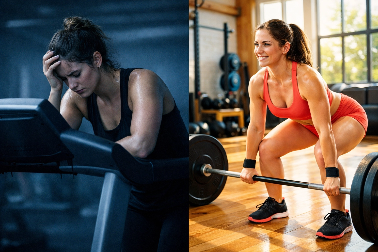 Cardio vs strength training comparison showing balanced fat loss workout approach