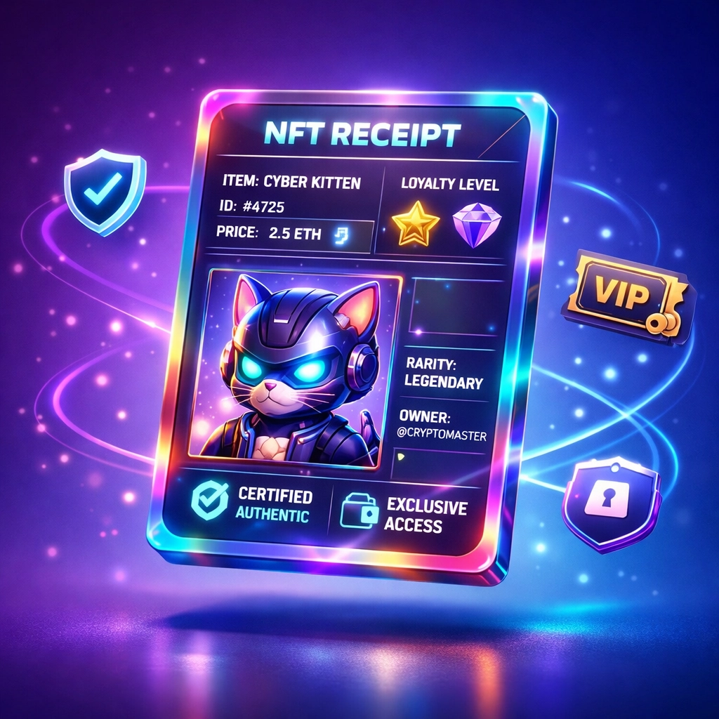 Digital NFT receipt with loyalty rewards and blockchain-verified product authenticity