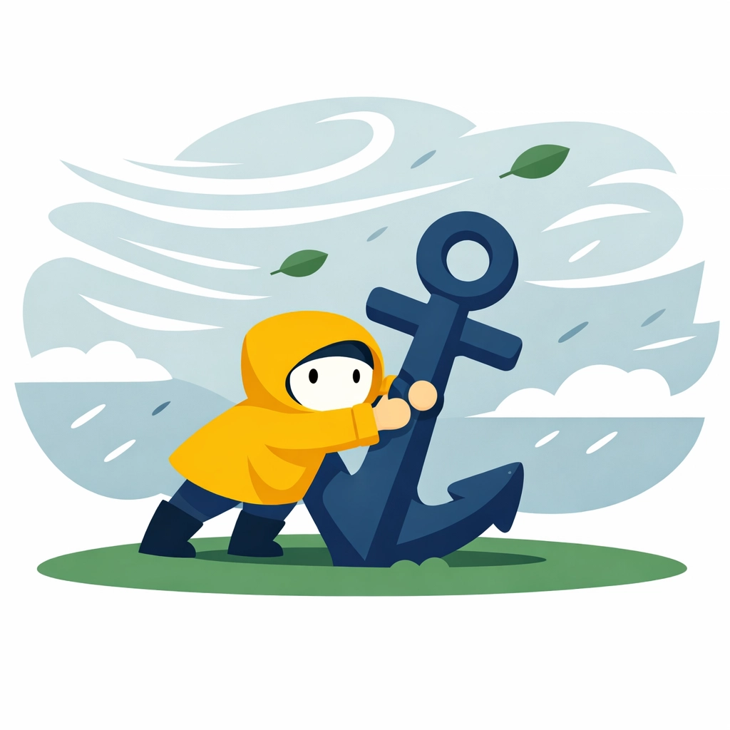 Person holding a spiritual habit anchor in a storm, representing faith at a Christian church in Green River WY.