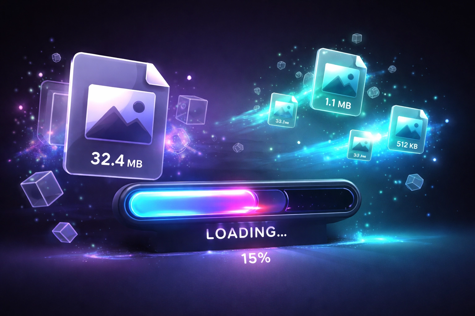 Website loading with large image files slowing progress, highlighting need for image optimisation for SEO