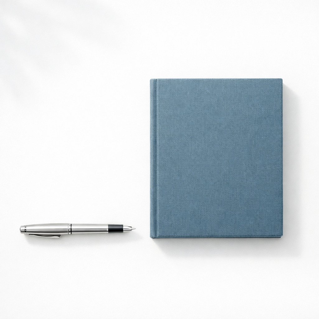 A professional workspace with a pen and notebook, representing a clear marketing partnership for chiropractor growth.