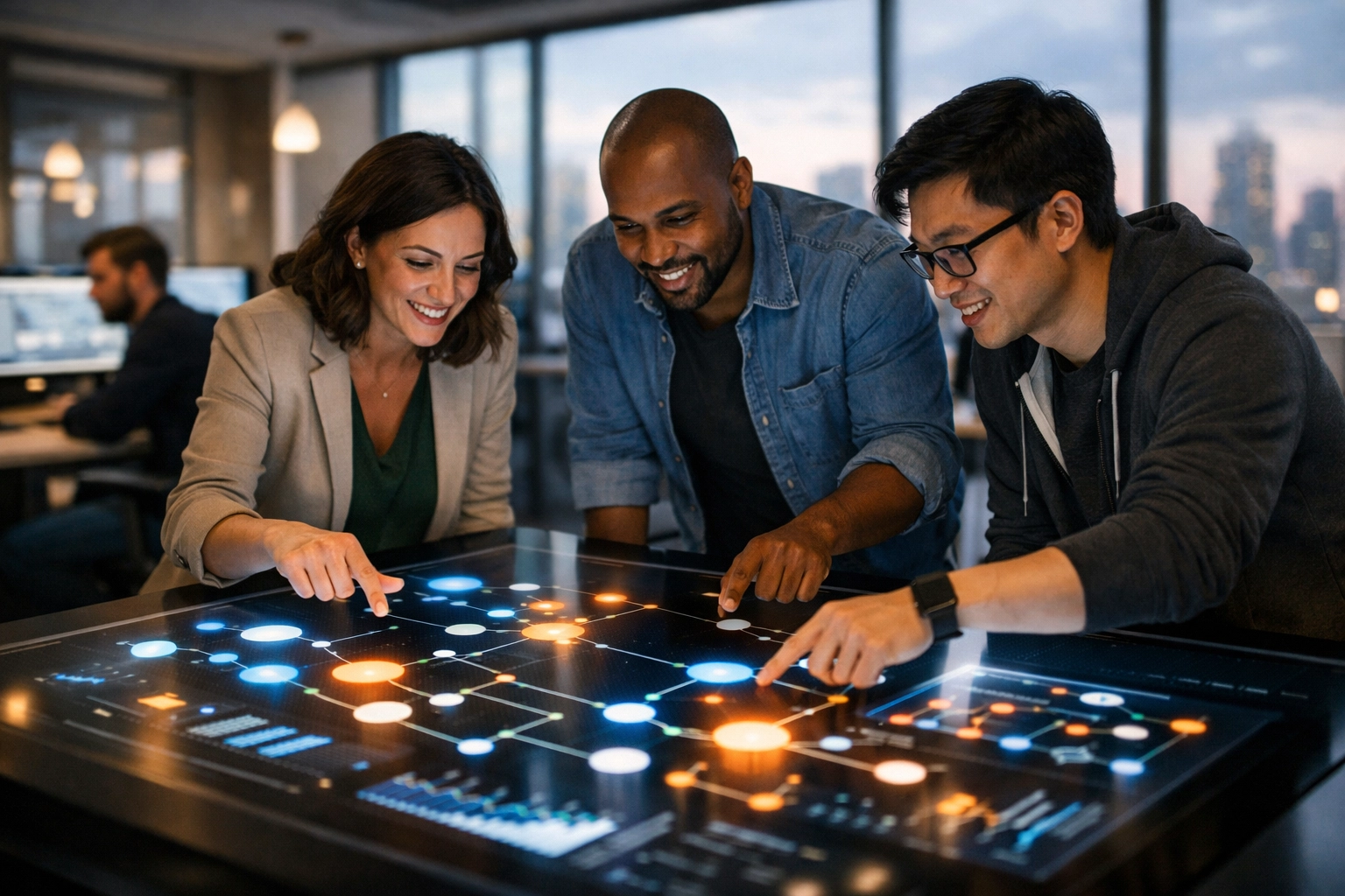 ServiceNow implementation partner team analyzing data health for Agentic AI in a modern office.