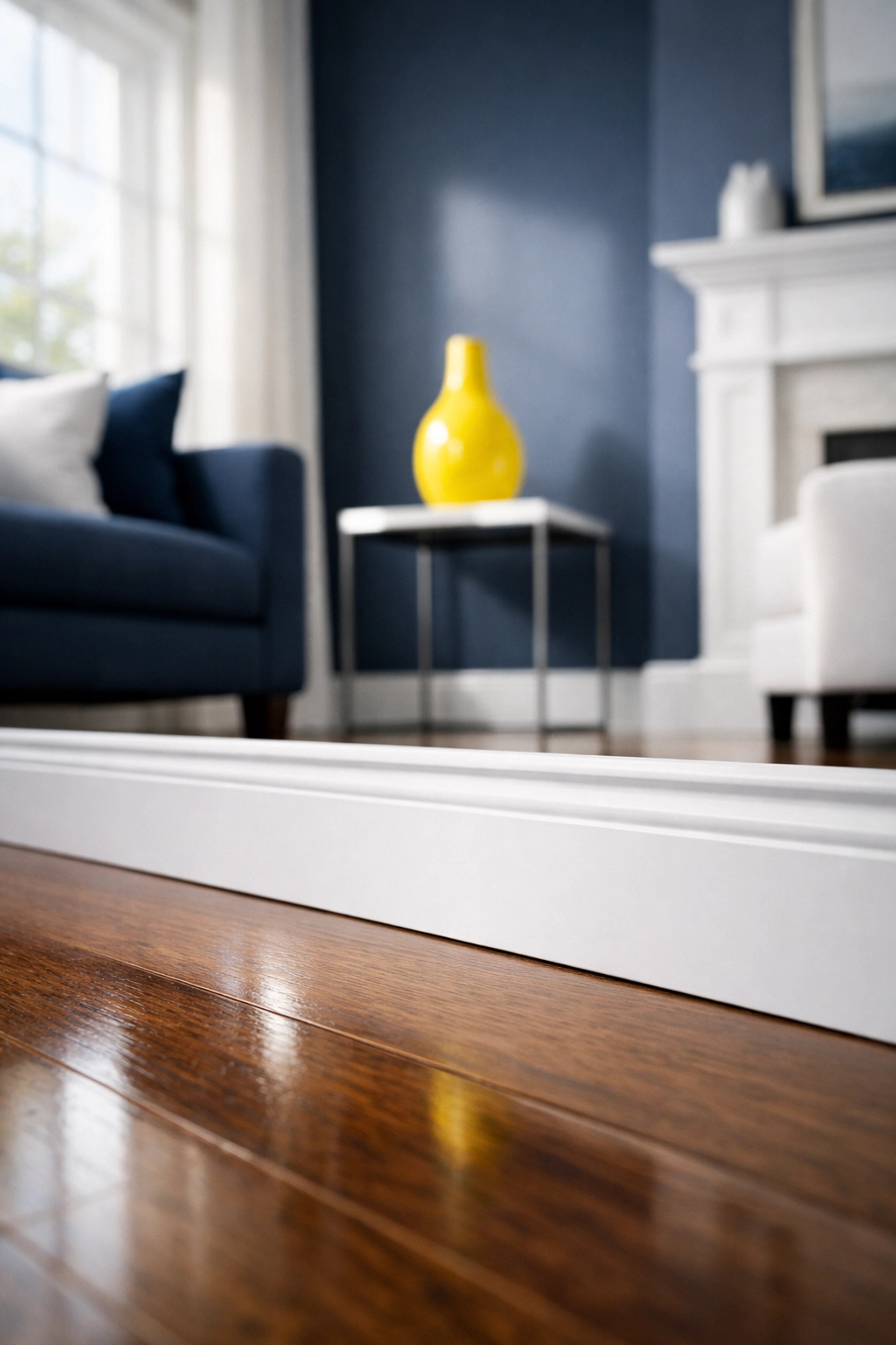 Spotless hardwood floor and white baseboard from Professional House Cleaning in Auburn, MA.
