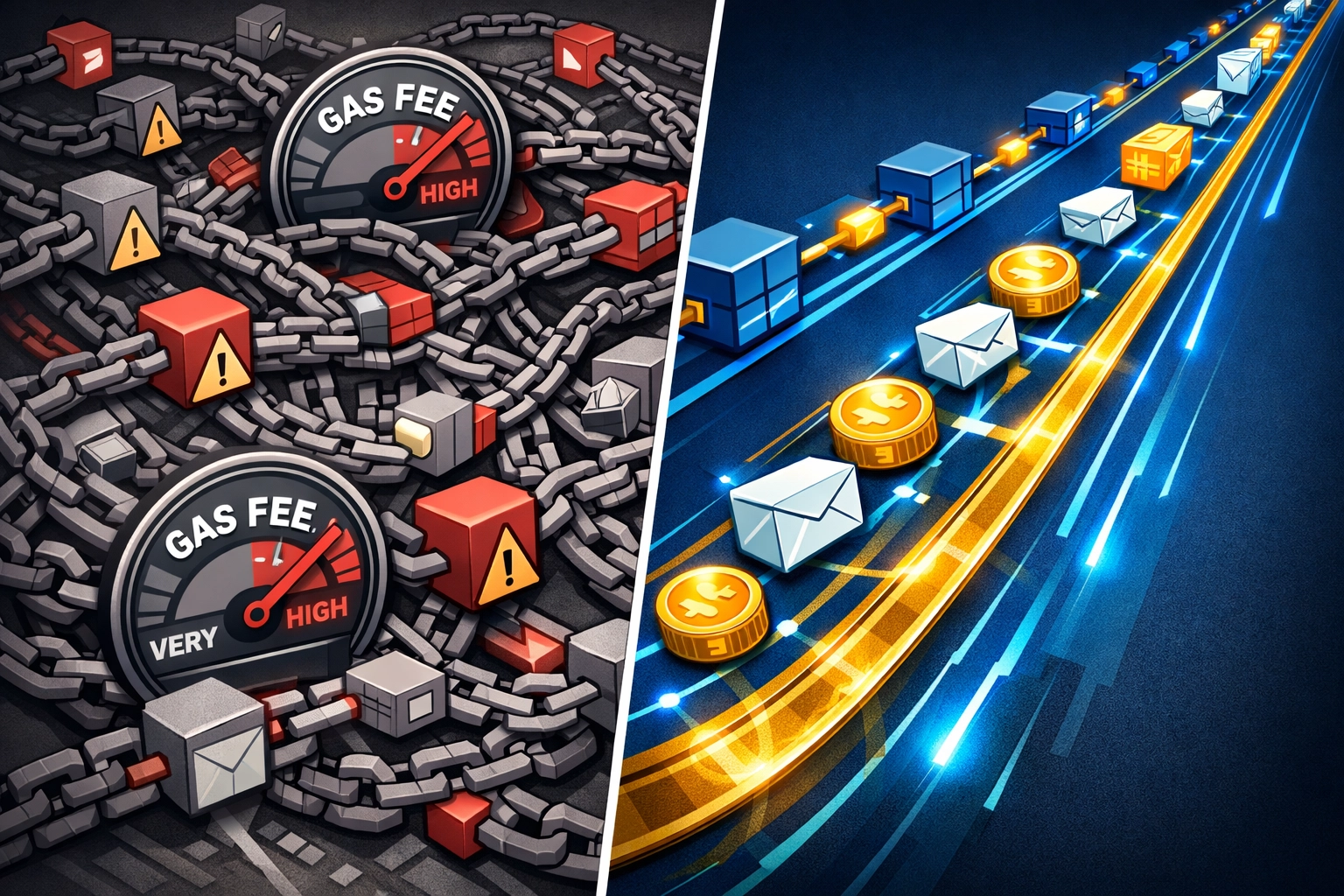 Comparison of congested blockchain networks versus streamlined LareBlocks Layer 1 transaction flow