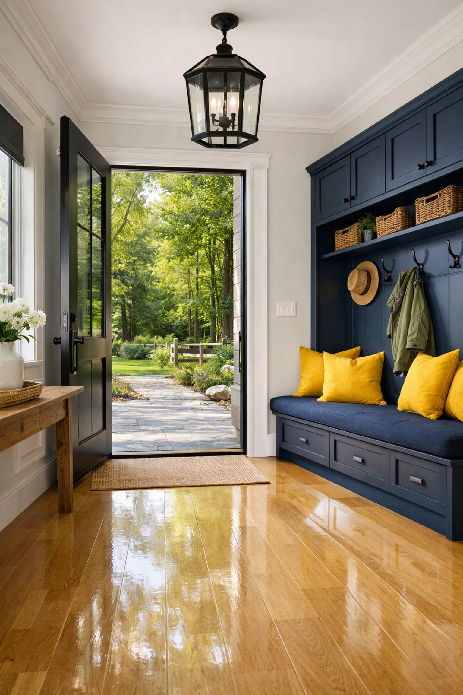 Spotless modern farmhouse entryway in Sudbury demonstrating Ninja-Level Clean Home efficiency.