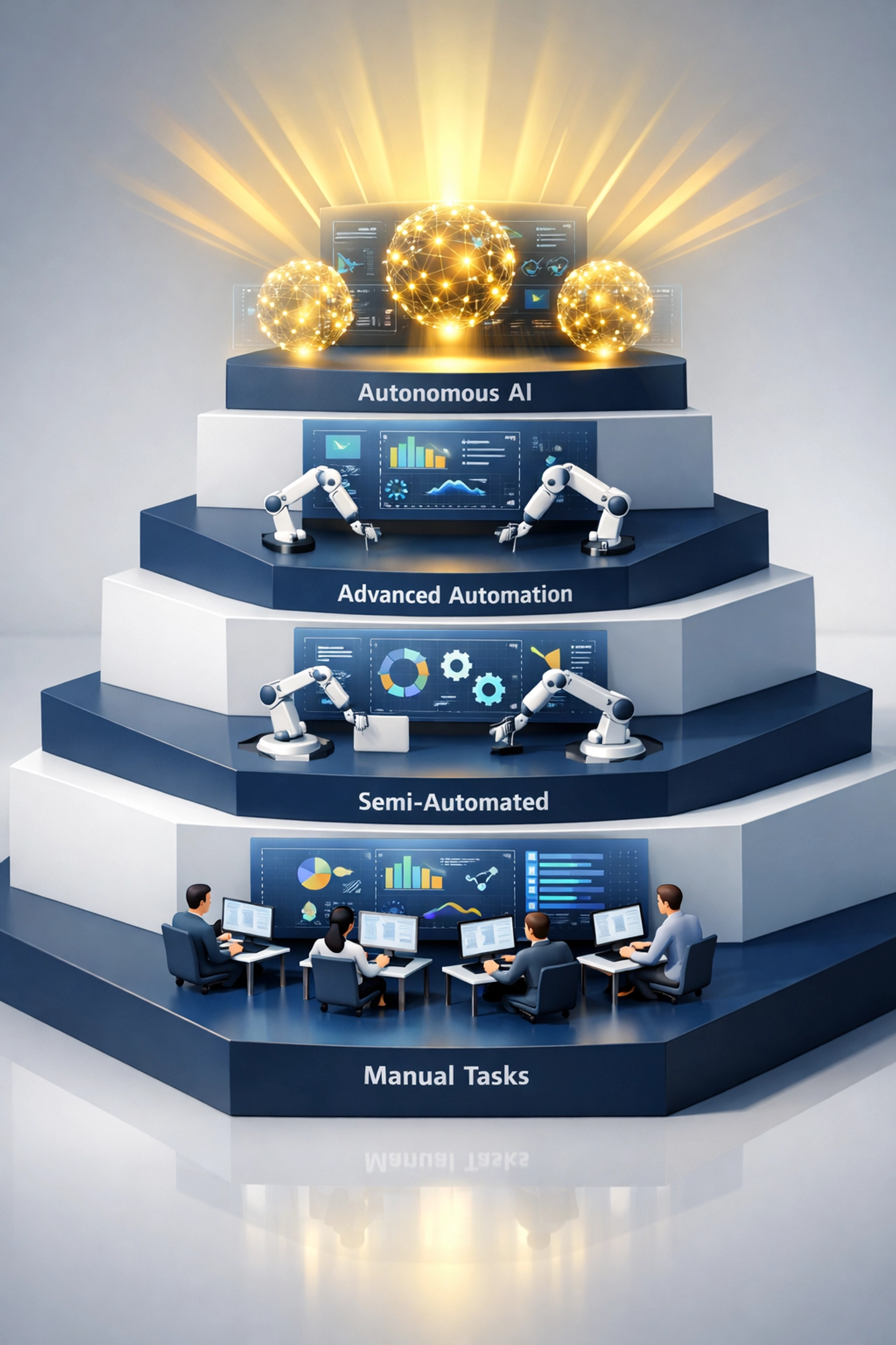 Phased ServiceNow ITOM automation maturity levels from manual tasks to autonomous AI