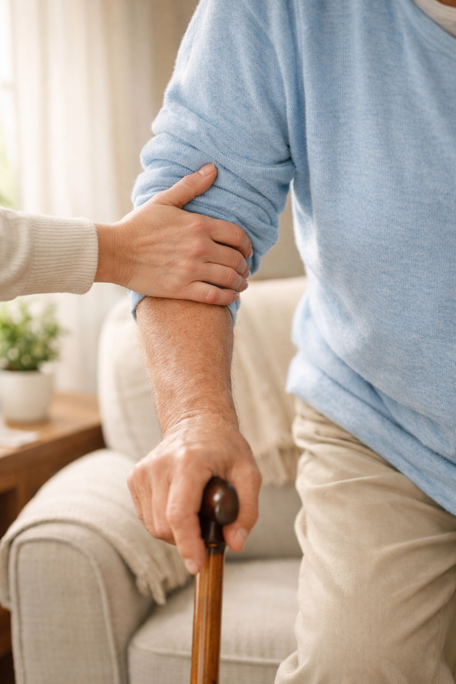 Physical assistance provided by a caregiver during hospital to home transition support in Southampton.