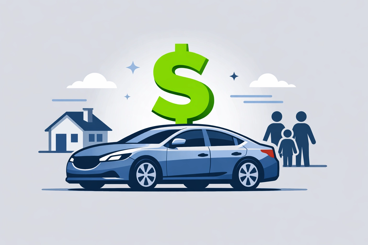 Modern car and house icons representing vehicle interest deductions and family tax credits for 2026.