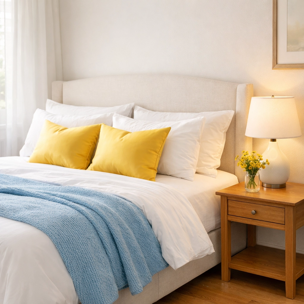 A fresh and immaculate bedroom with crisp linens following high-quality house cleaning in Dunstable MA.
