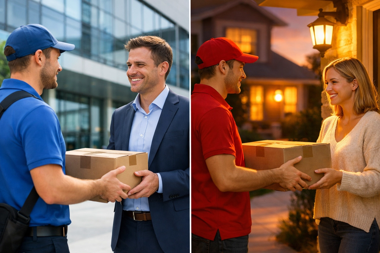 Side-by-side comparison of same day and overnight delivery service to businesses
