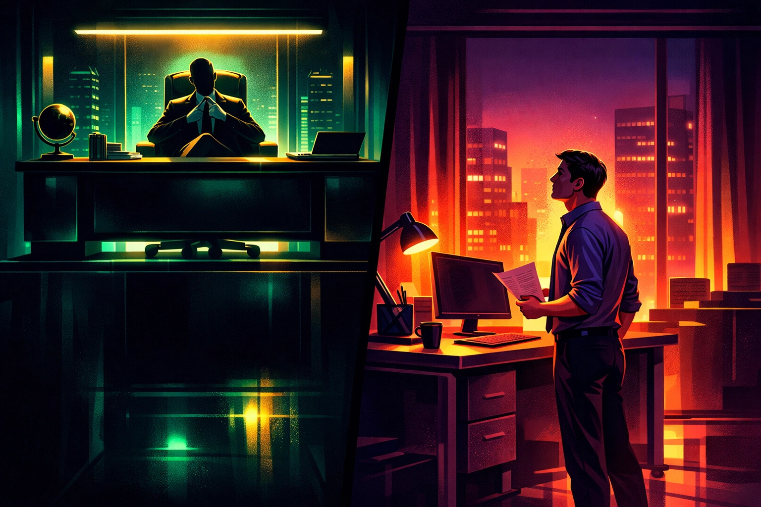 Office hierarchy showing power dynamic between boss and employee in workplace relationship