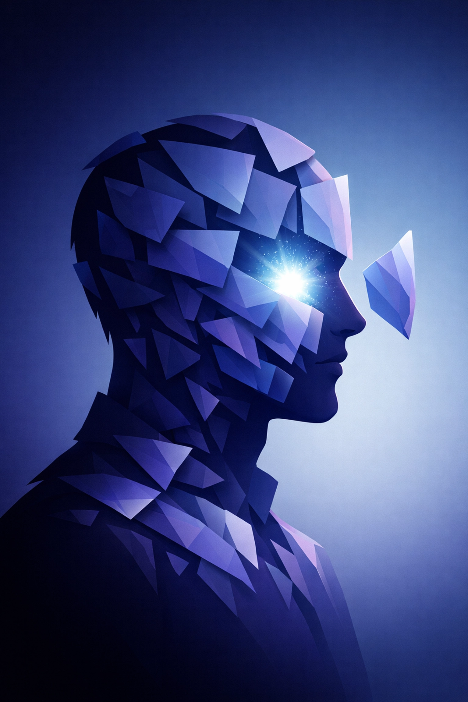 A silhouette wearing geometric masks representing the mental exhaustion of the masking tax for high performers.