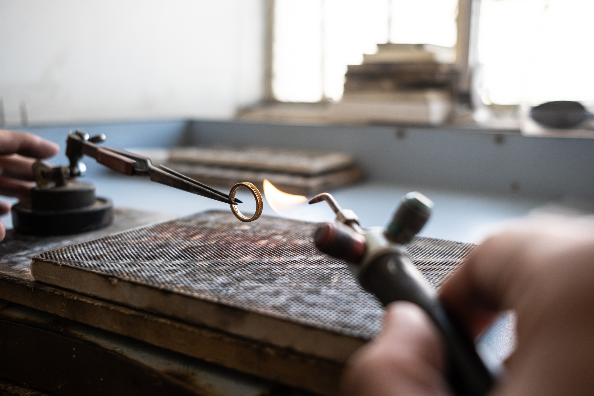 Jeweler Soldering Gold Ring