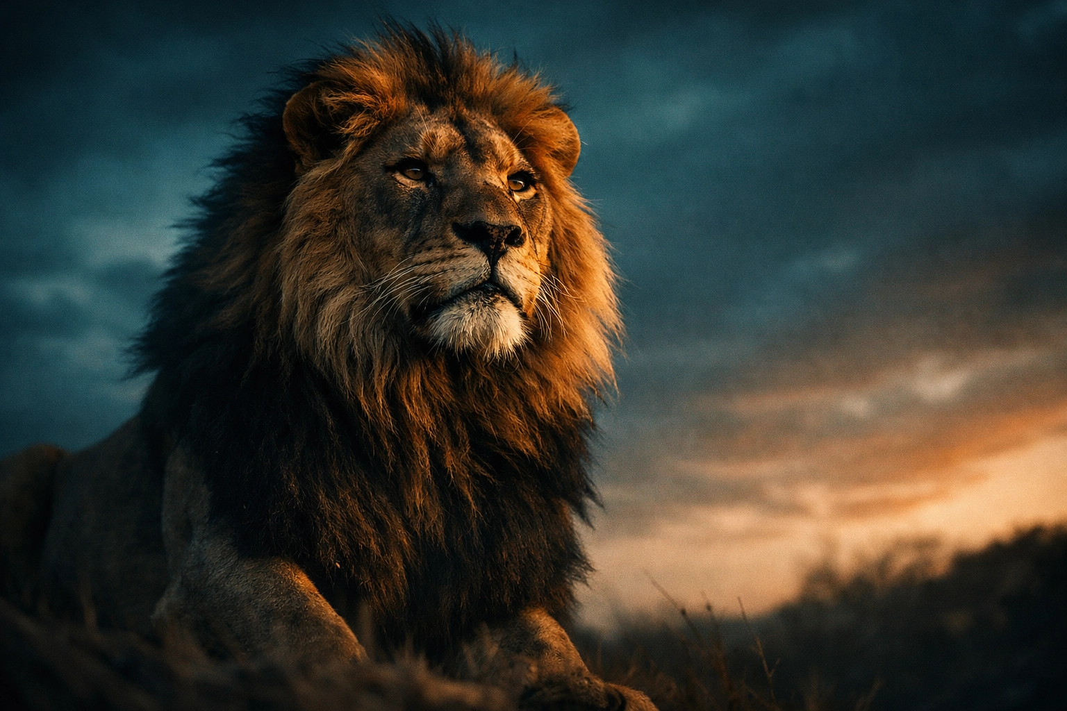 Cinematic lion with quiet authority representing careful sovereignty