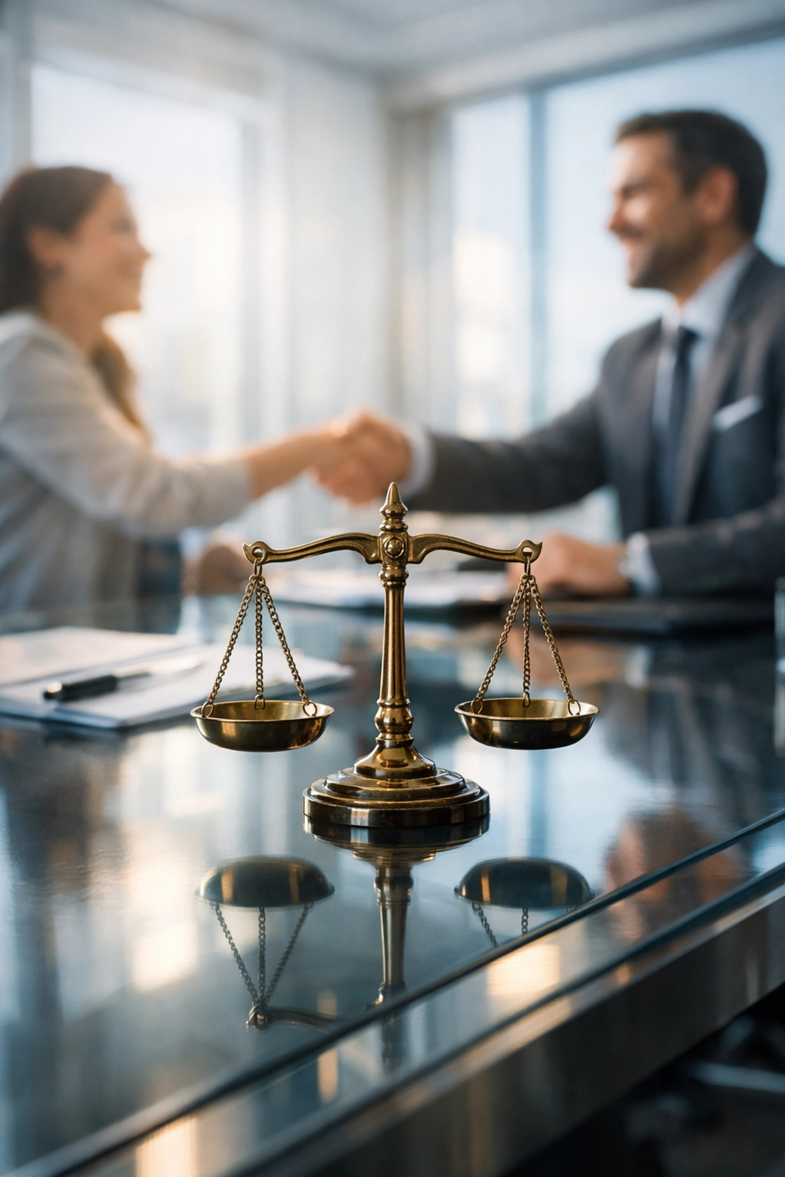 Attorney and client celebrating successful DUI defense outcome with scales of justice