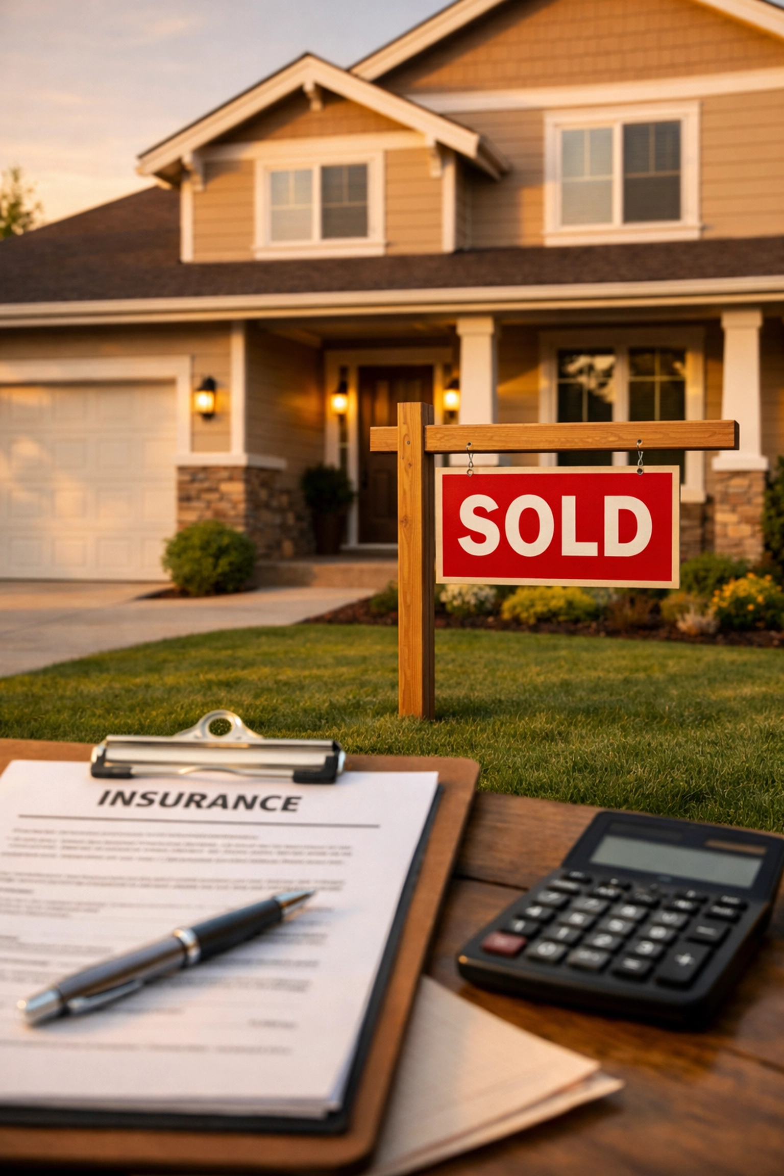 Sold home in Chattanooga with insurance documents and calculator for homebuying budget planning