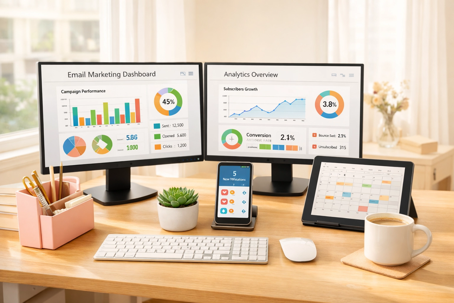 Email marketing automation dashboard displaying analytics for VA-managed lead campaigns