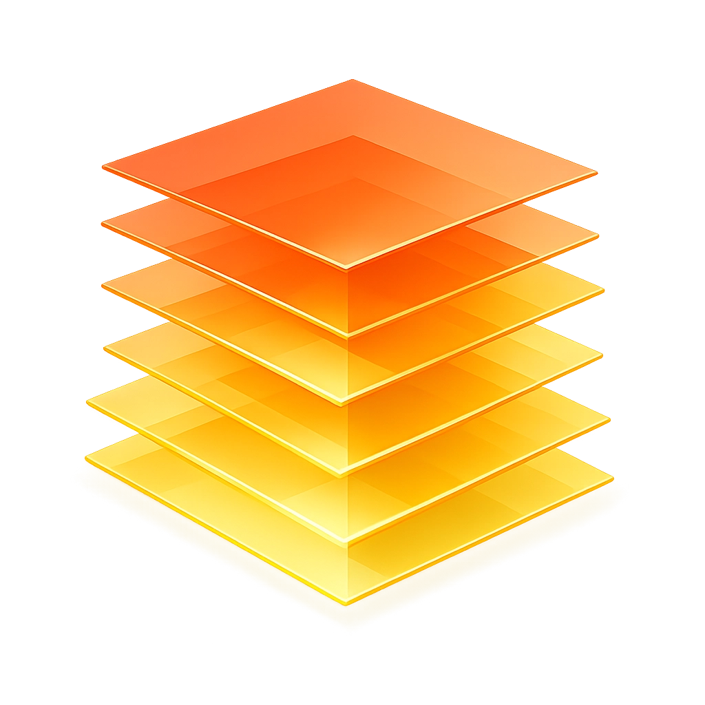 Vector illustration of overlapping digital layers representing PDF transparency in large format print files.