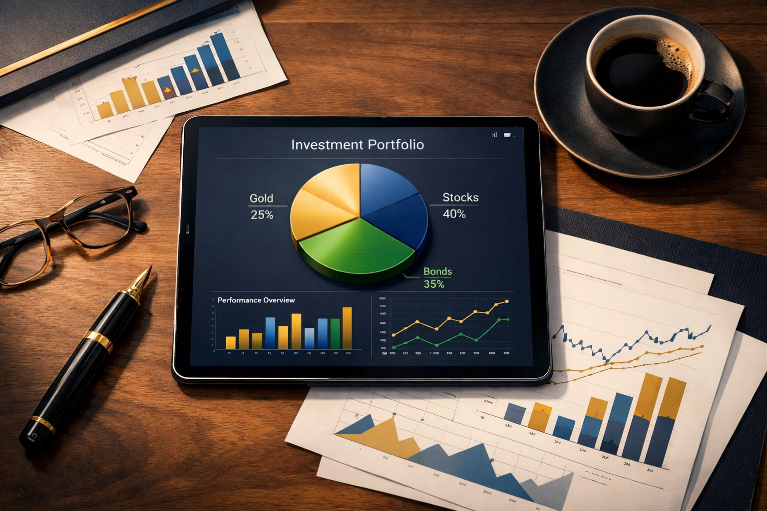 Diversified investment portfolio analysis for accredited investors with financial charts