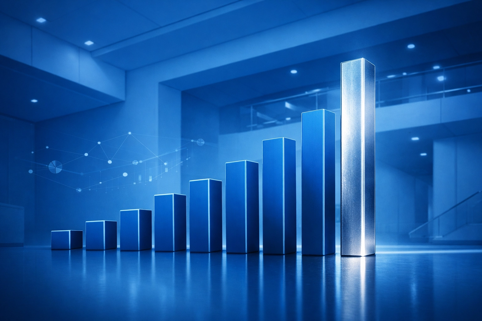 Rising columns representing the EBITDA premium achieved when selling an accountancy firm with a stable team.