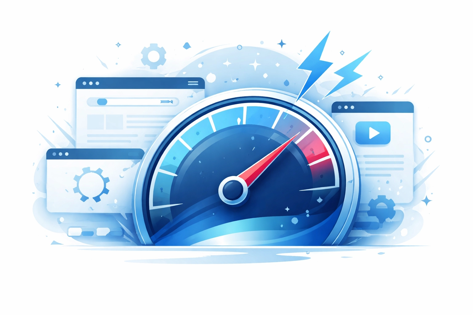 Speedometer and browser icons representing fast website speed for better SEO rankings