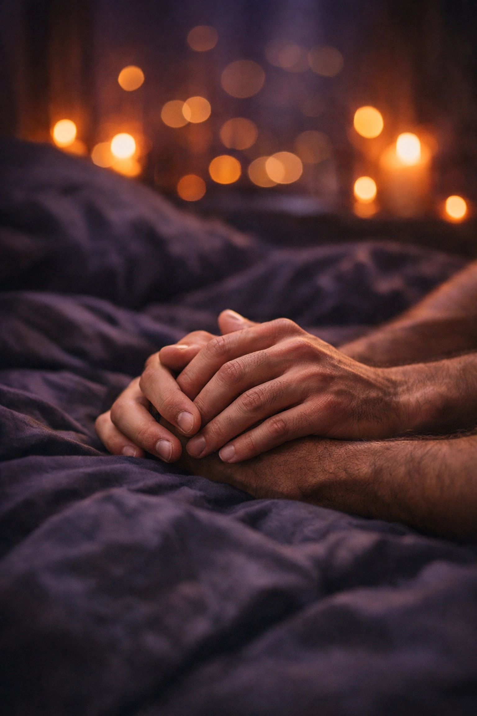 Close-up of two men's hands intertwined representing intimacy and connection in gay relationships