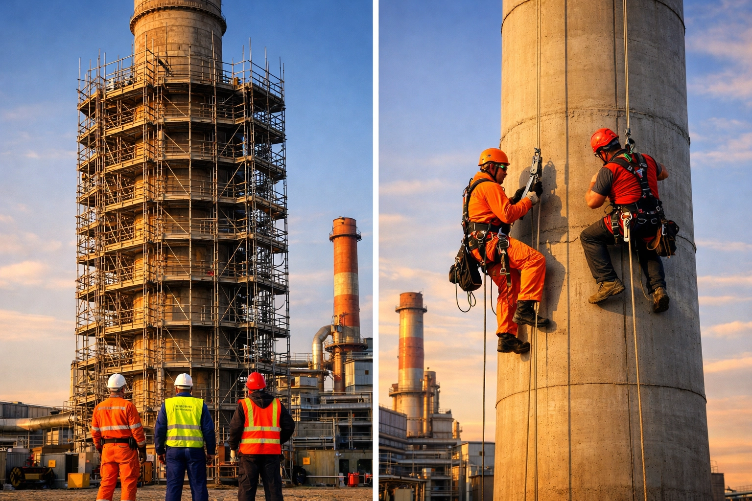 Traditional scaffolding vs rope access methods for industrial maintenance work