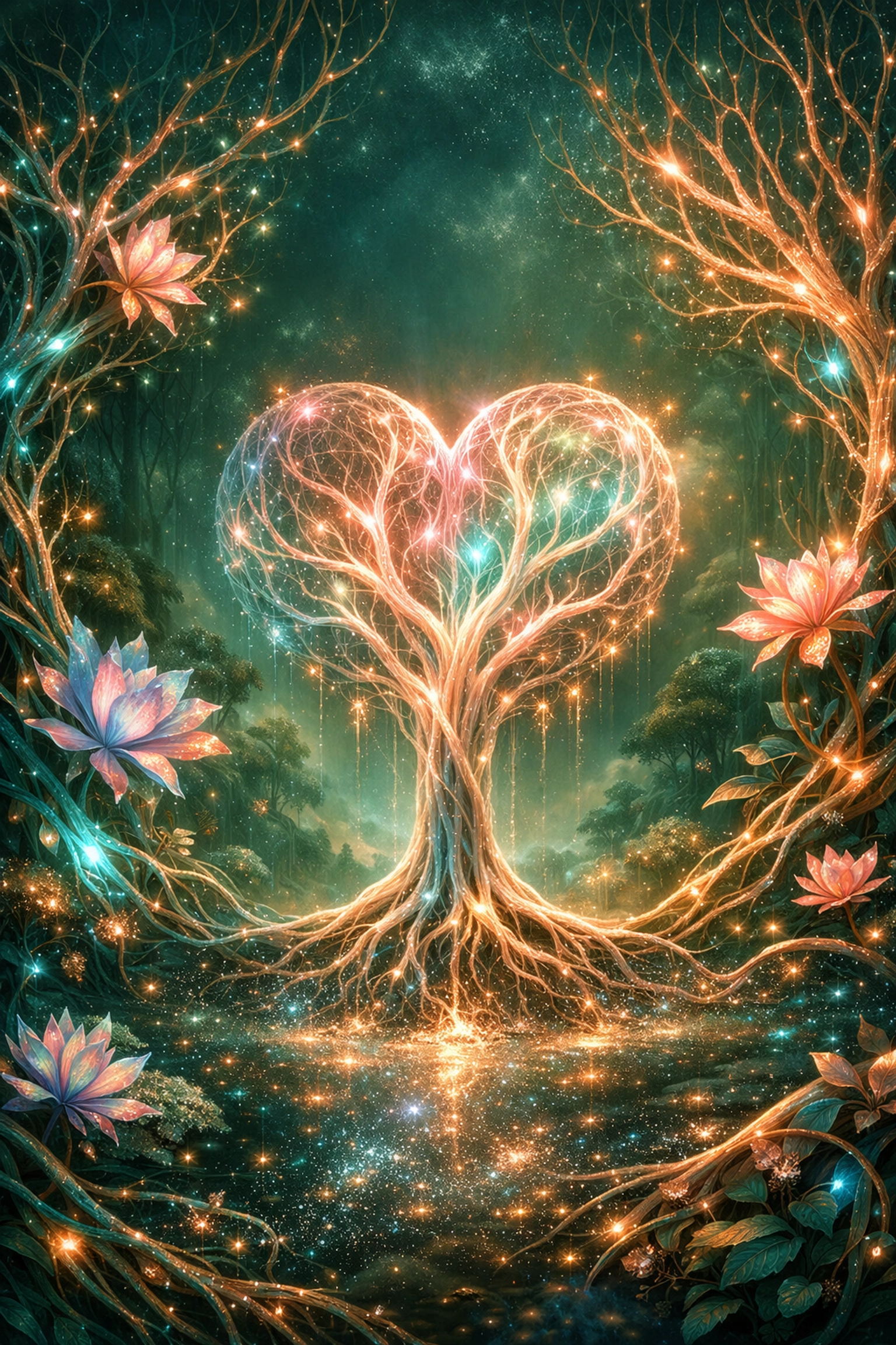 A surreal garden landscape representing internal nervous system health and peace.