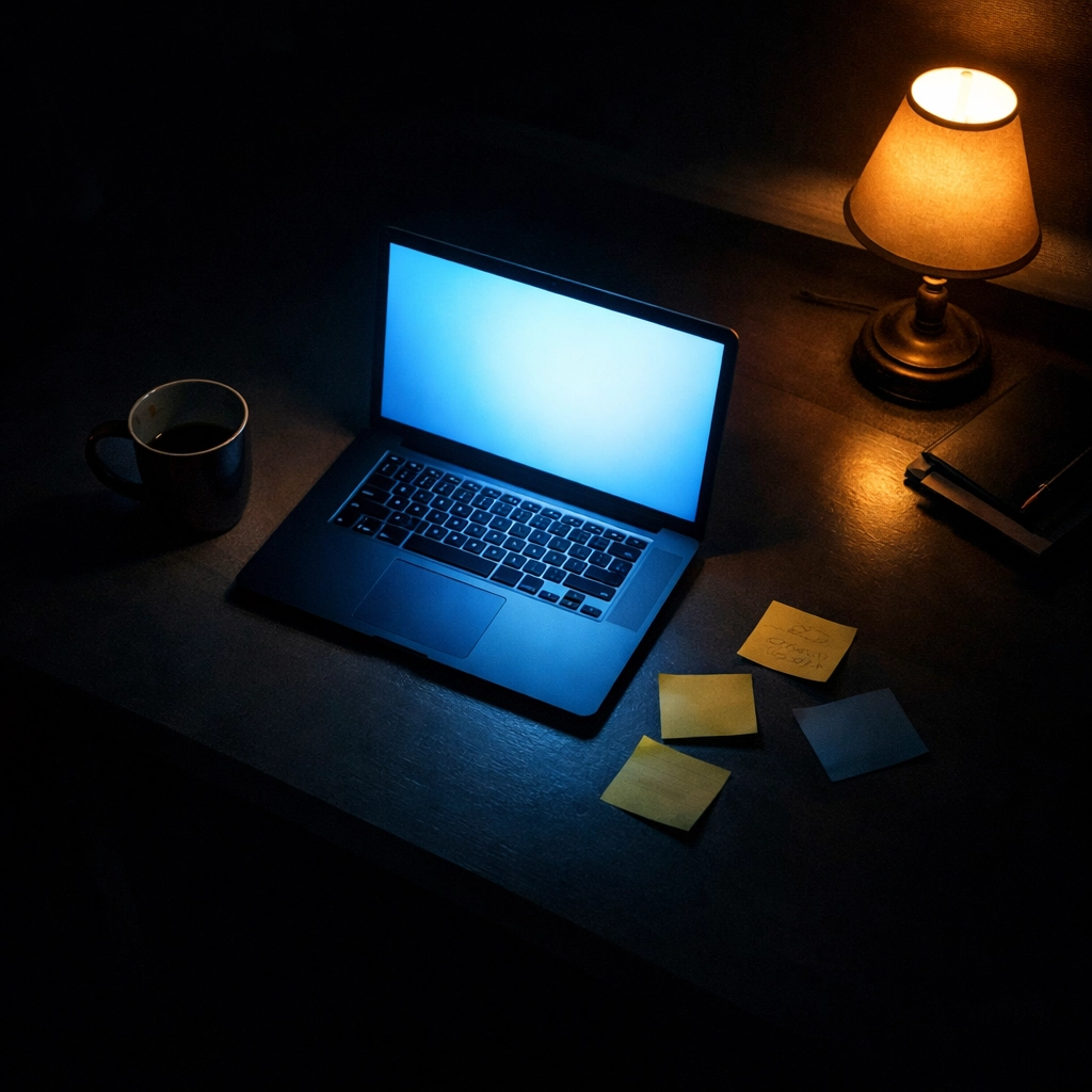 Remote SDR working late night at home office desk illustrating burnout and isolation challenges