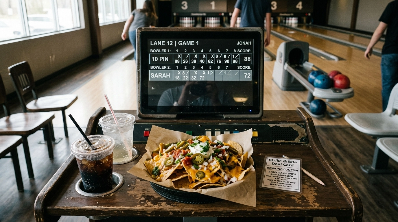 Scoreboard and snacks at the lane
