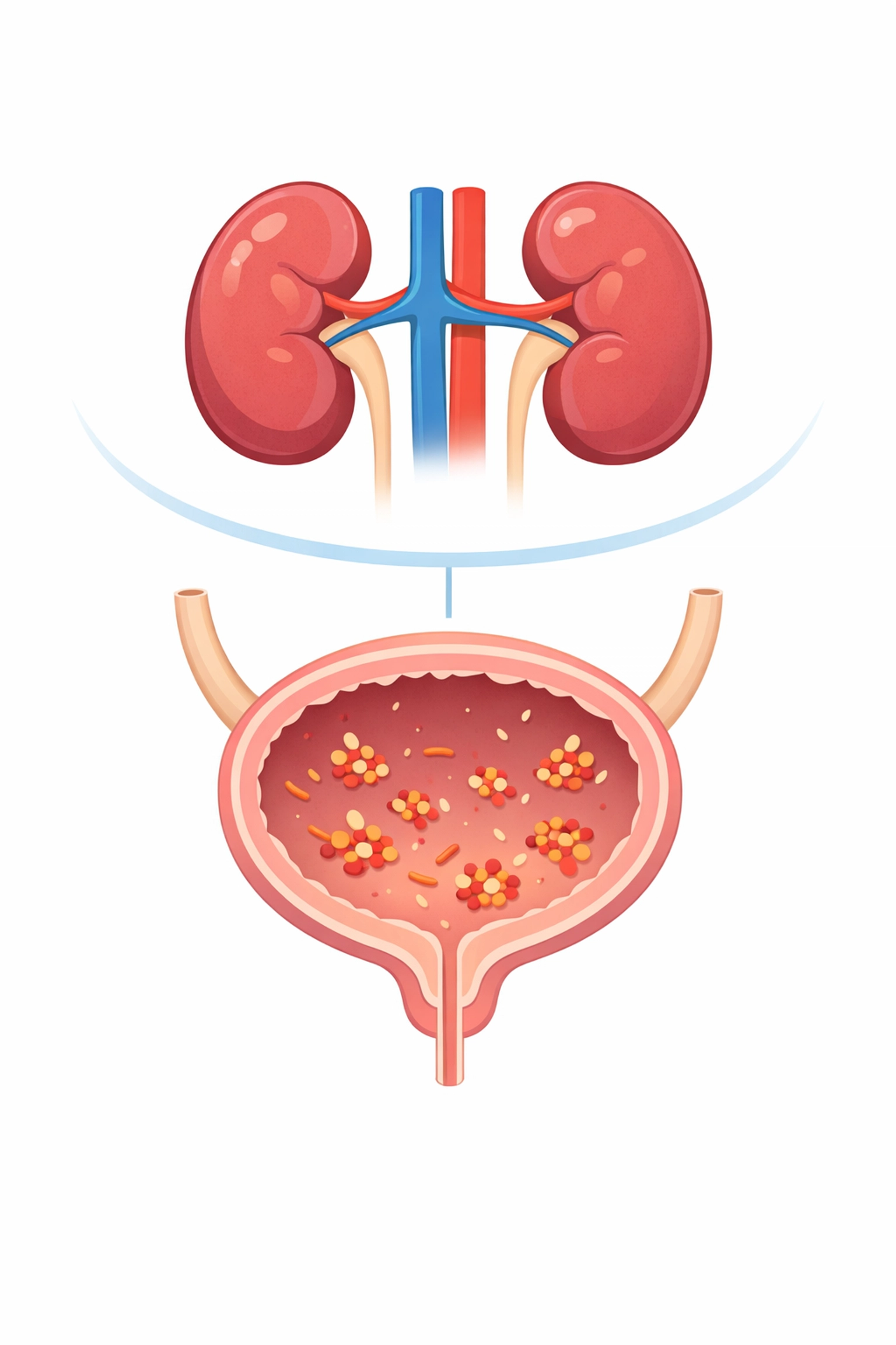 Medical diagram showing bladder infection versus kidney infection in urinary tract