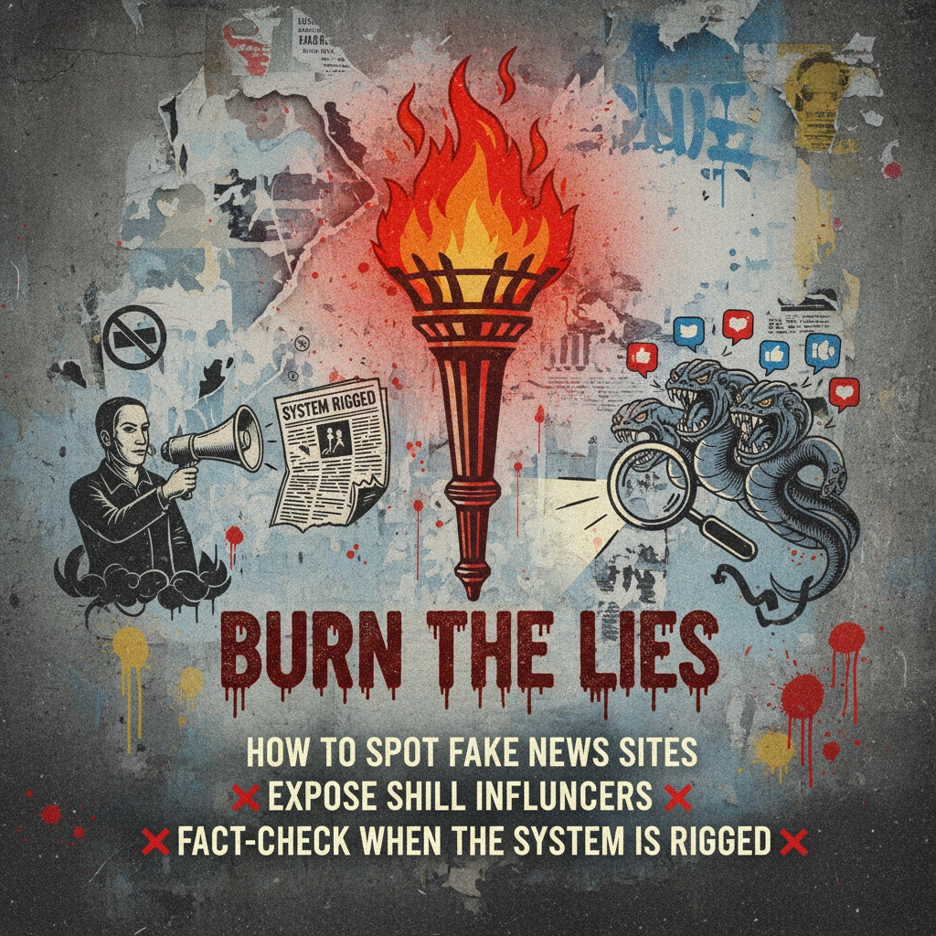 Featured image for BURN THE LIES: HOW TO SPOT FAKE NEWS SITES, EXPOSE SHILL INFLUENCERS, AND FACT-CHECK WHEN THE SYSTEM IS RIGGED