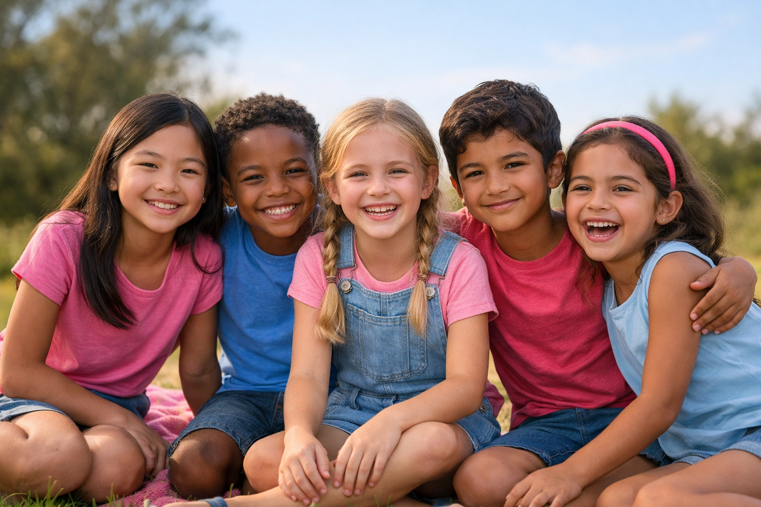 Multicultural children together in a joyful, supportive setting
