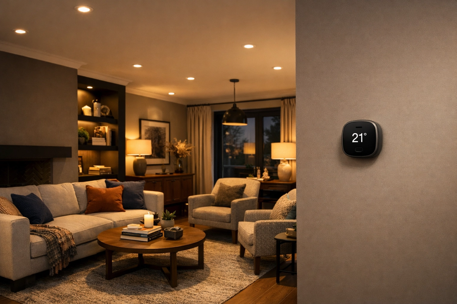 A smart thermostat and LED lighting in a Bournemouth home providing energy efficiency and lower utility costs.