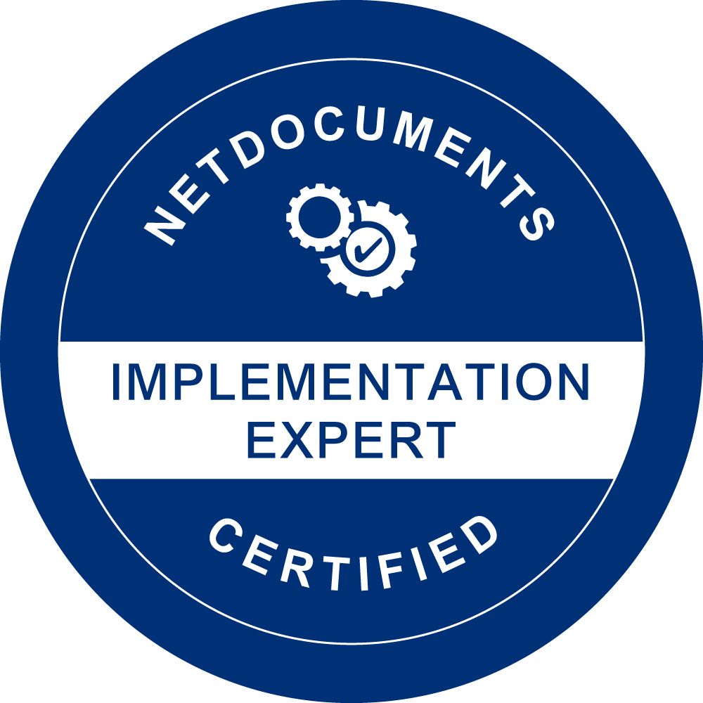 NetDocuments Implementation Expert Certification Badge represents the level of specialized knowledge NxusCloud brings to every project.