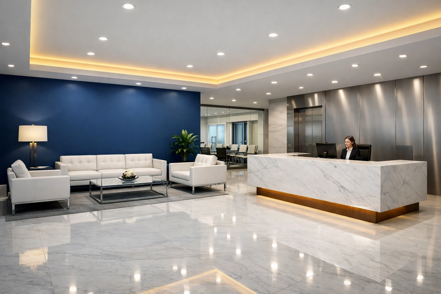 Prestigious corporate lobby reflecting excellence through professional commercial cleaning services in Hopkinton.