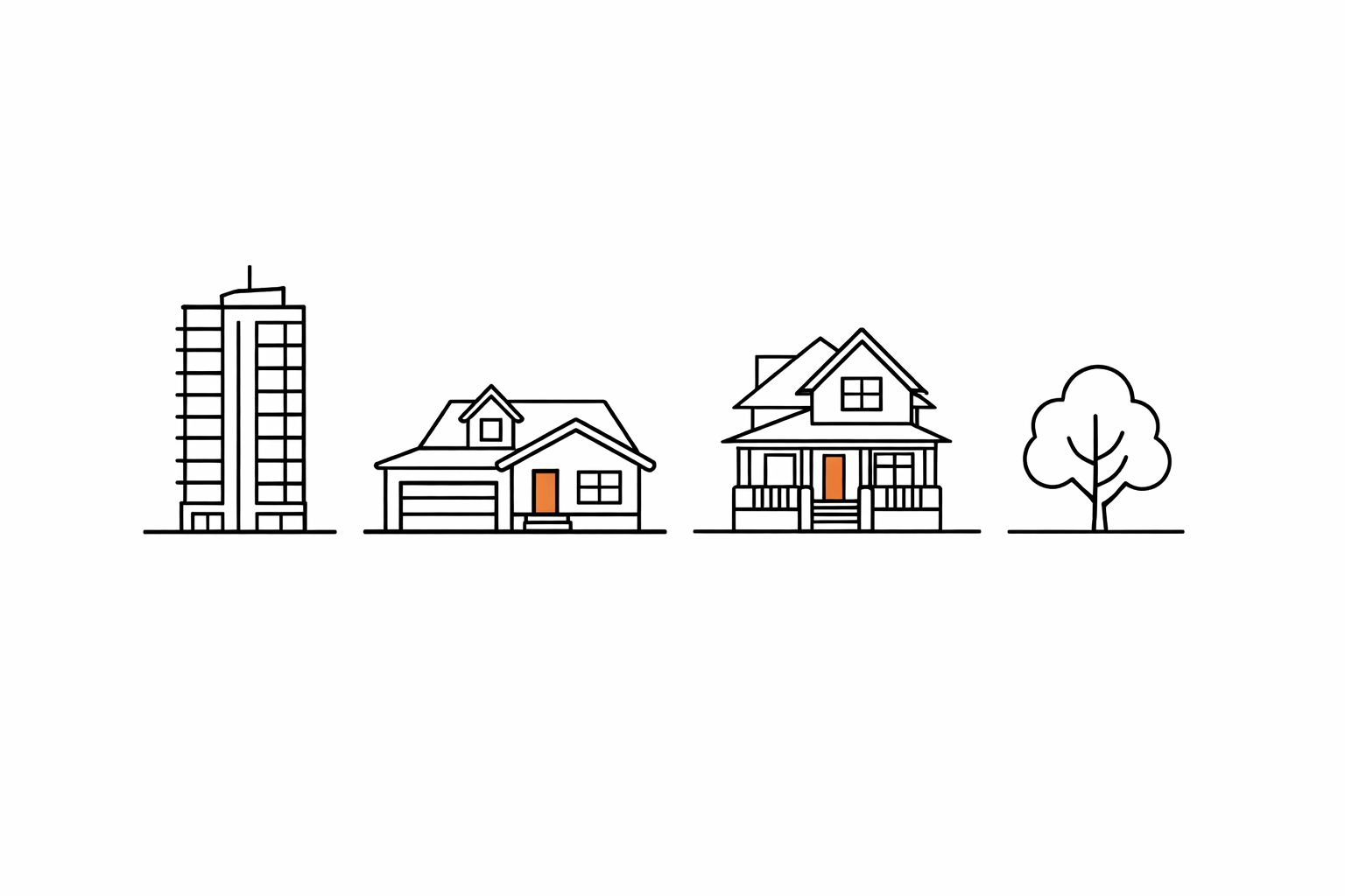 Minimalist icons representing residential property types served by local Vancouver and Richmond handymen.